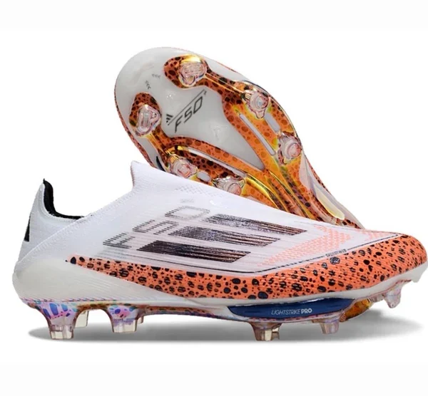 Adidas F50+ Lightstrike Pro Laceless FG Firm Ground Soccer Cleats - White/Leopar