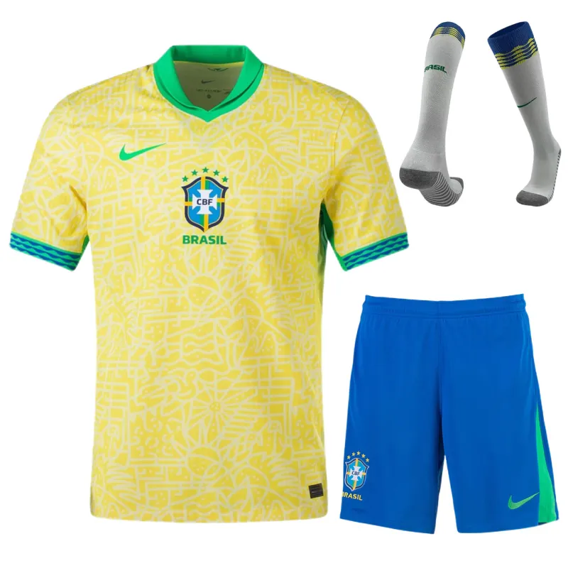 b1178c2b69 Brazil Home Whole Kit(Jersey+Shorts+Socks) 2024 - 图片 1