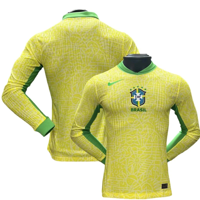 b4bf1b8555 Nike Authentic Soccer Jersey Brazil Home Shirt Long Sleeve 2024 - 图片 1
